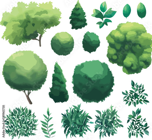 Excellent trees bushes shrubs top view vector