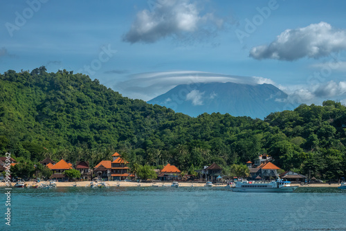 Views of the north coast of the Island of Bali with Mount Agung (Gunung Agung) volcano in the background, Bali, Indonesia photo