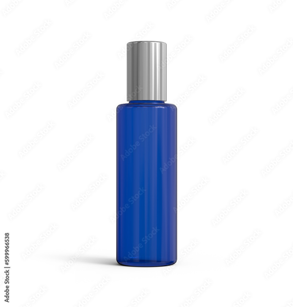 Metal Cap Blue Glass Cosmetic Bottle 3D Rendering Metal Cap Blue Glass Cosmetic Bottle 3D Rendering
