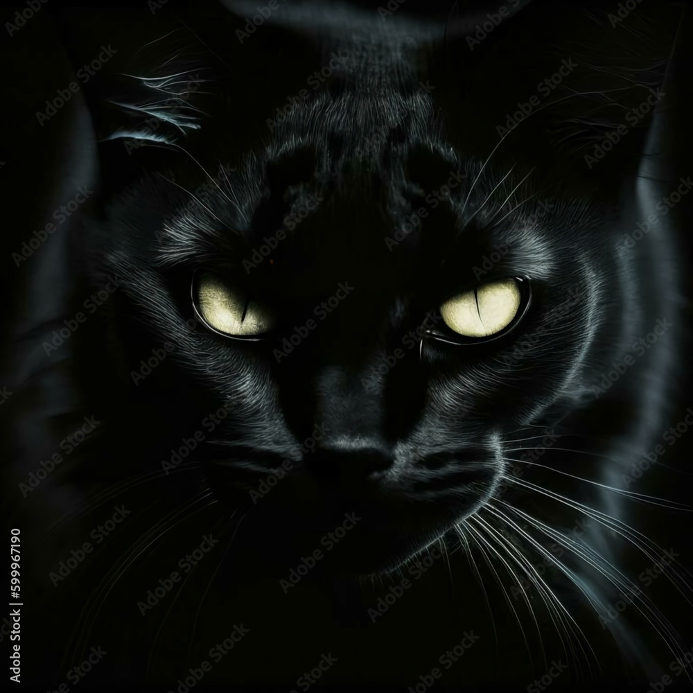 Ilustrace „black cat with glowing eyes in the dark, gothic art, dark ...
