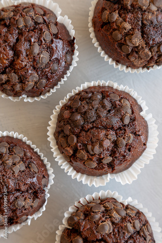 Wallpaper Mural Homemade Dark Chocolate Muffins on a gray background, top view. Overhead, from above, flat lay. Torontodigital.ca