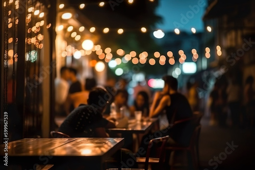 Blur and bokeh of beach bar restaurant for background. Generative Ai.