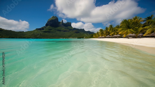 Matira beach on Bora Bora, French Polynesia generative ai photo