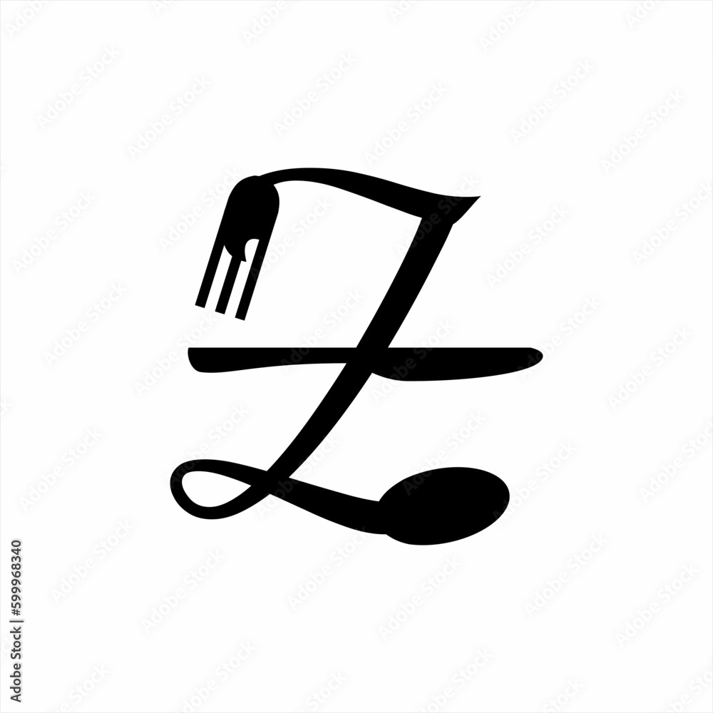 Letter Z logo design with spoon, fork and knife. The logo can be used for the identity of cafes, restaurants, chefs and decorations. Letter Z logo design with spoon, fork and knife. The logo can be used for the identity of cafes, restaurants, chefs and decorations.