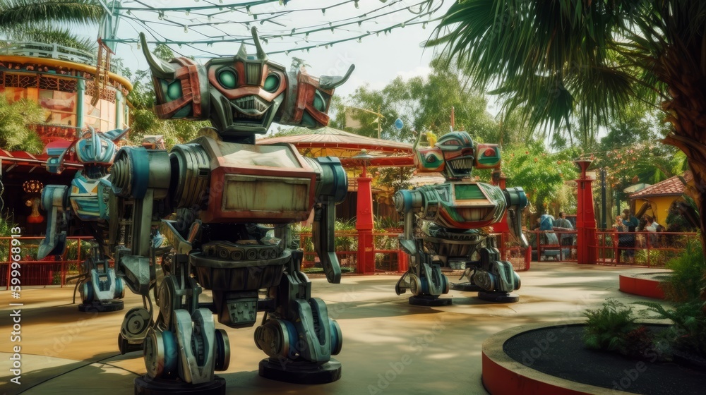 A theme park with robotic animals rides and shows. AI generated