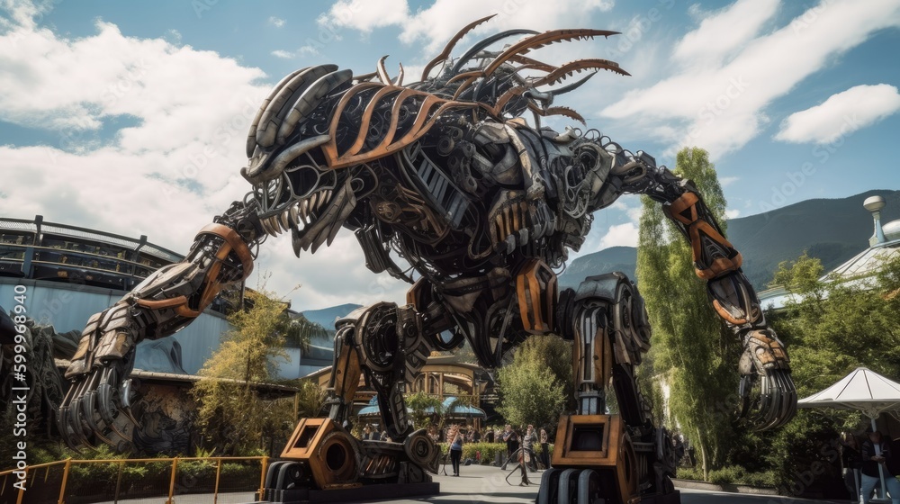 A theme park with robotic animals rides and shows. AI generated