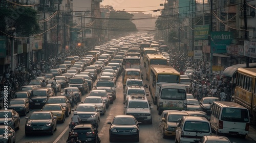 A traffic jam on a busy road. AI generated © ArtStage
