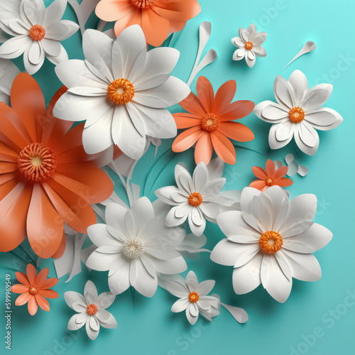 Creative paper abstract 3D flowers background. Beautiful elegant floral design. Generative AI.