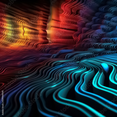 Abstract wavy colorful 3D futuristic background. Trendy dynamic design. Generative AI.