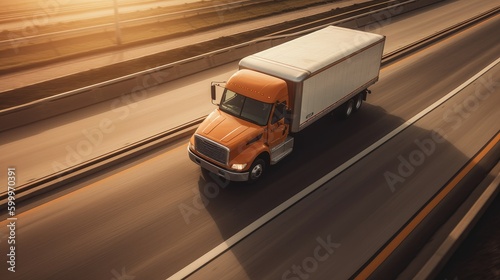 An express delivery truck speeding on a highway. AI generated © ArtStage
