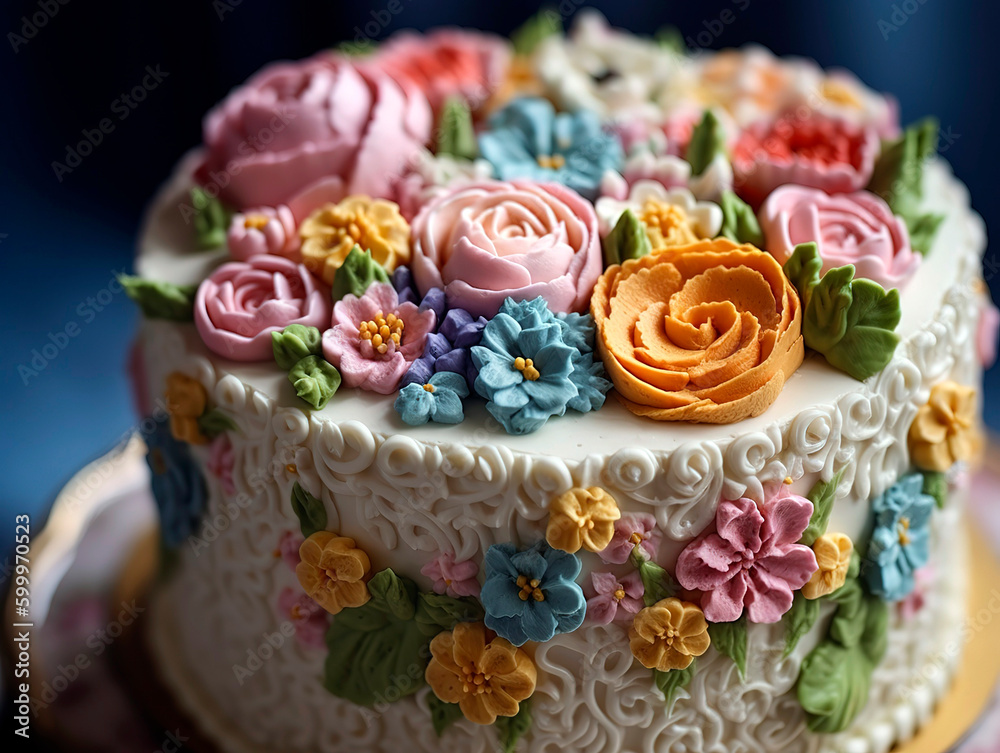 Decorated Mother's Day cake, with intricate icing details and edible flowers. Decorated Mother's Day cake, with intricate icing details and edible flowers.