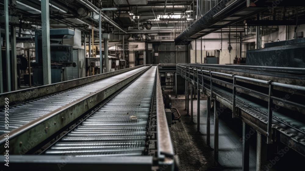 A conveyor belt in a factory. AI generated