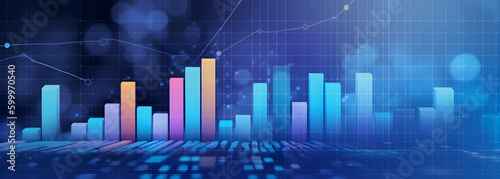 Blue column chart, financial data for long-term investments, the background for the business presentation