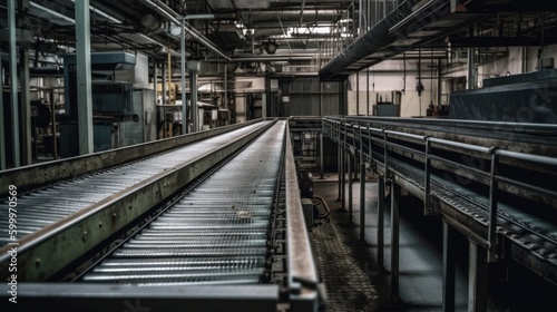 A conveyor belt in a factory. AI generated