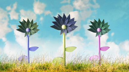 Stickers Stijlen Drie kleurrijke gestileerde bloemen  © vali_111