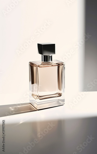 Timeless allure meets contemporary design in this chic perfume presentation against a gradient backdrop.