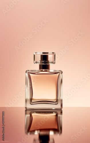 Iconic perfume design against a serene backdrop, an ode to simplicity and refined taste, Peach Fuzz