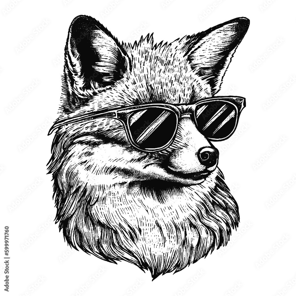 Vetor de cool fox wearing sunglasses vector sketch do Stock | Adobe Stock