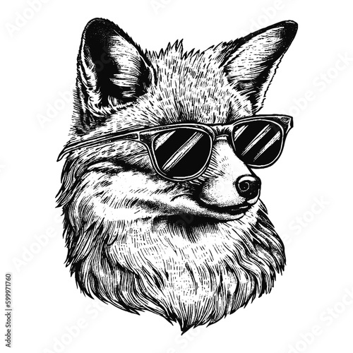 cool fox wearing sunglasses vector sketch
