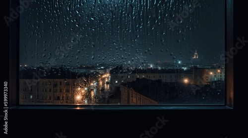 Wet window with the background of the night city Generative AI