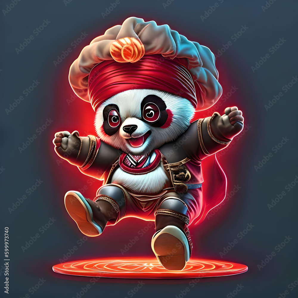 Genio Panda con fondo rojo creado con IA Generativa Genio Panda con fondo rojo creado con IA Generativa