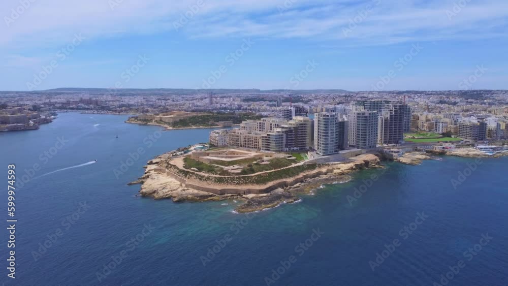 Valletta, Malta island, Europe. Cityscape, bay and Mediterranean sea Valletta, Malta island, Europe. Cityscape, bay and Mediterranean sea