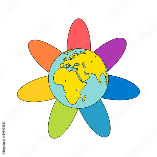 Rainbow flower with a globe-shaped core. Vector illustration