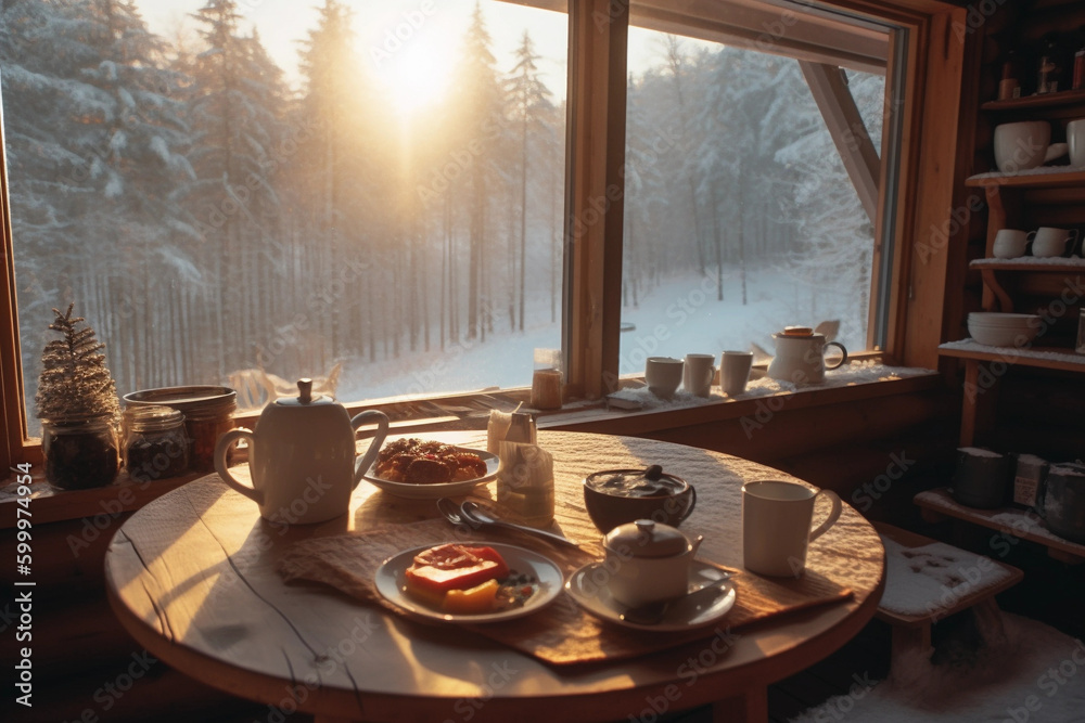 Perfect good morning breakfast in a winter setting