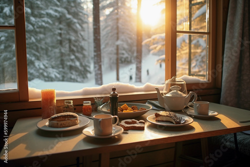 Perfect good morning breakfast in a winter setting