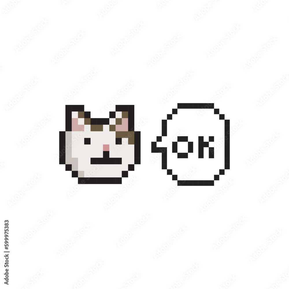 Obraz premium Serious cat, pixel art meme