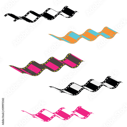 3D film strips. Film strip vector illustration on white. 3d flim roll. Film strip set vector image