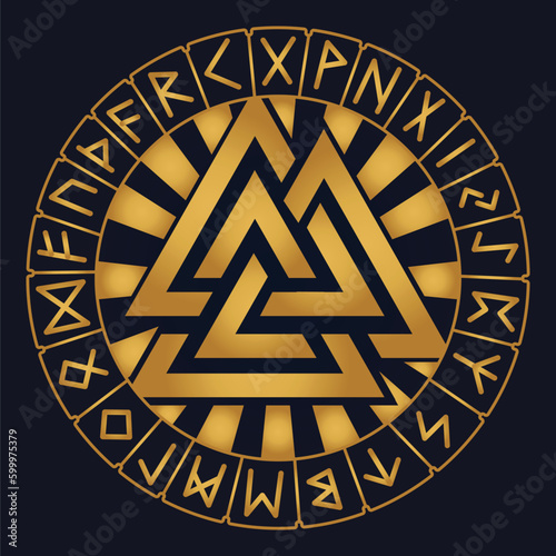 golden Aegishjalmur viking of awe runes pendant vector	
