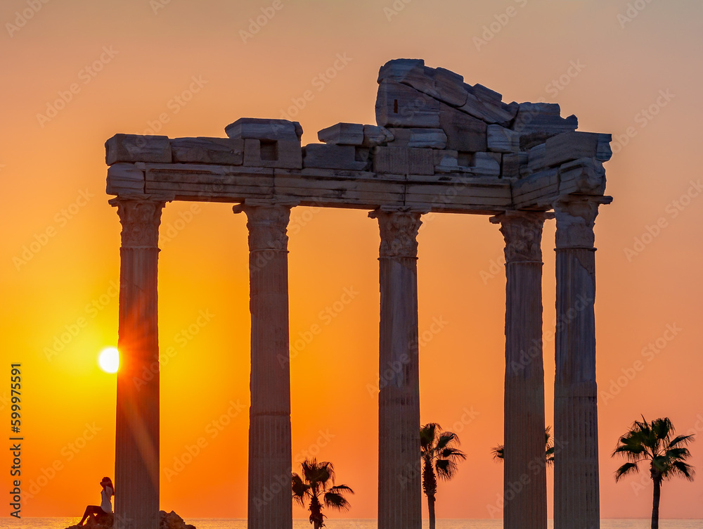 Temple of Apollo ruins at sunset, Side, Turkey