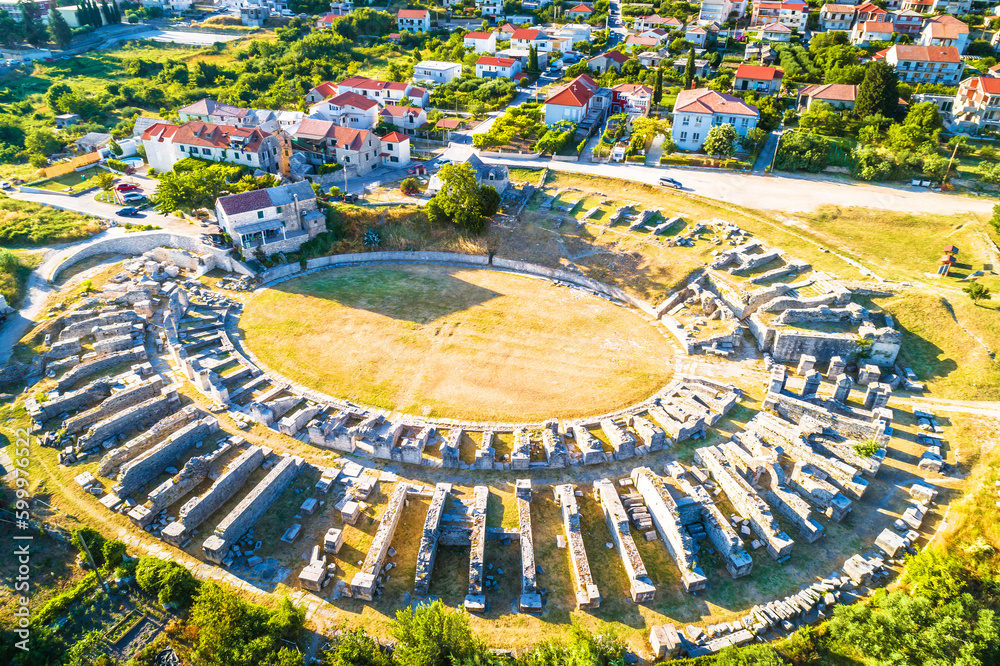 Ancient Salona or Solin roman amphitheater aerial view
