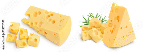 piece of cheese isolated on white background . Top view. Flat lay