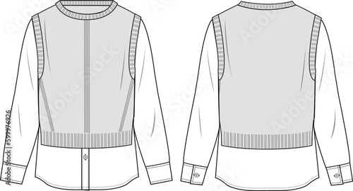 Women's 2 in 1 Vest. Technical fashion illustration. Front and back, white color. Women's CAD mock-up.