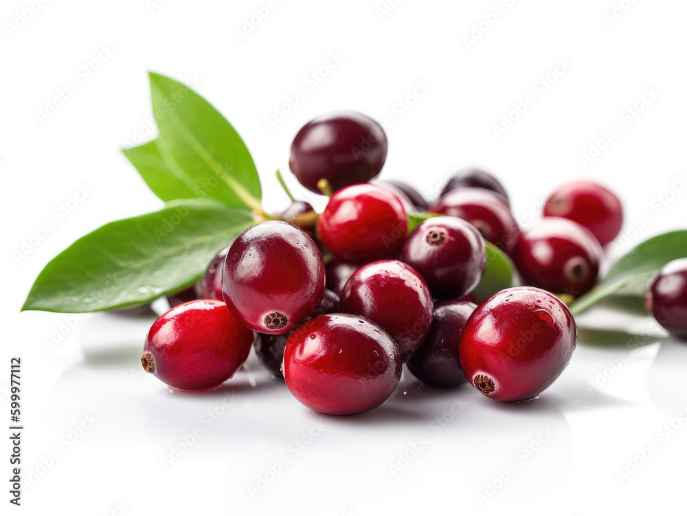 Cranberries with green leaf