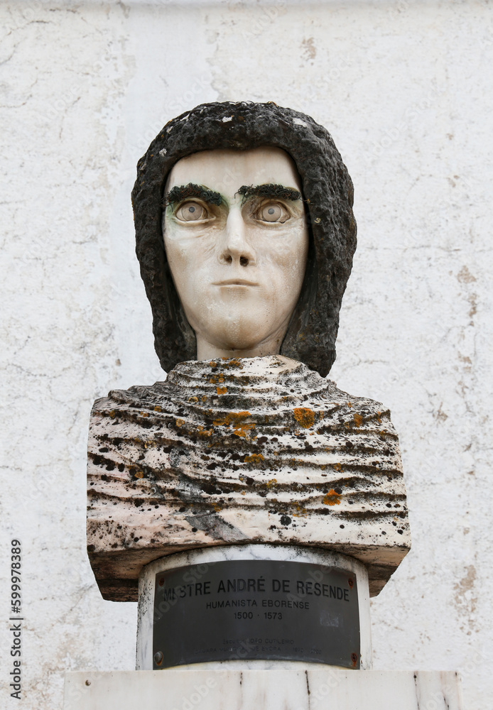 Bust of Andre de Resendre in the old town of Evora Stock Photo Adobe