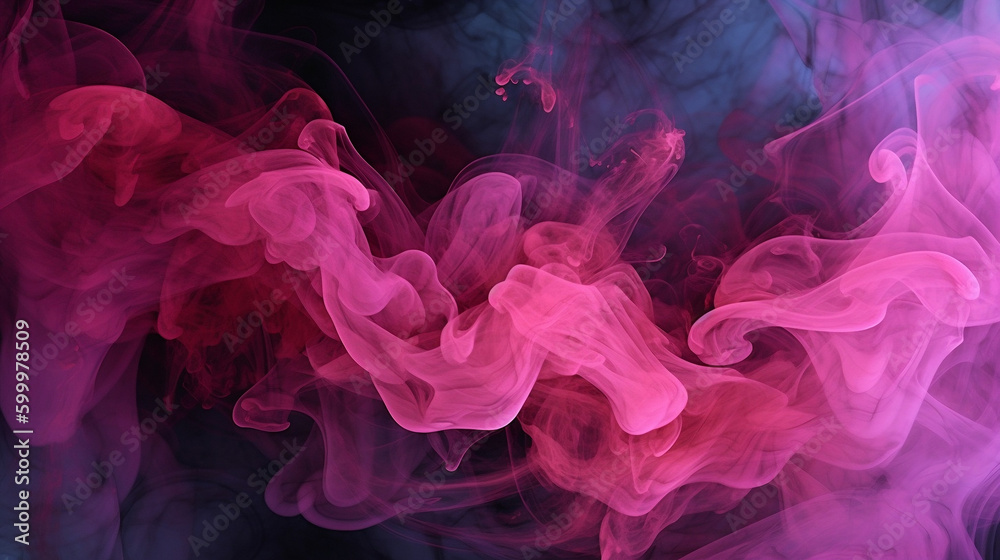 Pink and black smoke in a blue background. Cosmic graffiti style. Tangled forms.