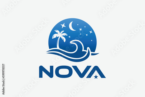 Creative simple Nova sea beach Logo design concept suitable for a company card, print, digital, id card, identity card, and other purposes  