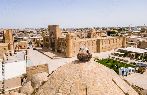 Aerial view of historic center of Bukhara city in Uzbekistan