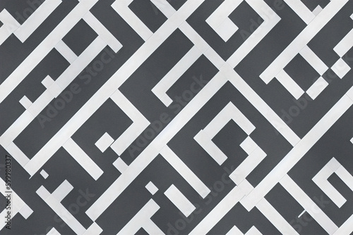 Seamless texture of monochrome abstract patterns. Сurves geometric lines, figures, labyrinth. Background, wallpaper, imprint on fabric. Generative AI