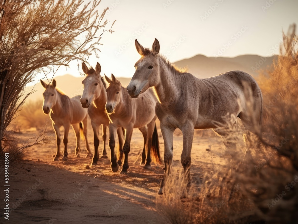 Fototapeta premium Group of Donkey in natural habitat (generative AI)