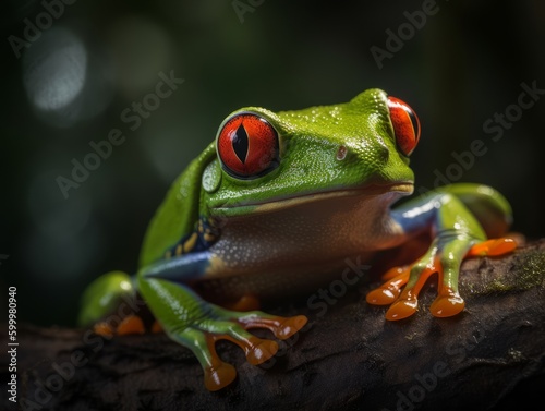 Vibrant Green Frog on Natural Habitat AI Generated Generative AI