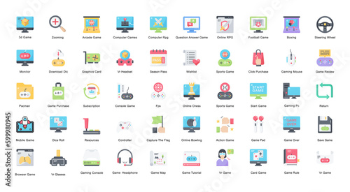 Gaming Flat Iconset Video Games Gamer Color Icon Bundle
