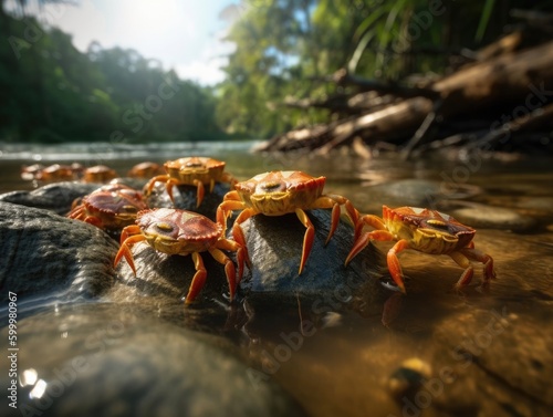 Group of Crab in natural habitat  generative AI 