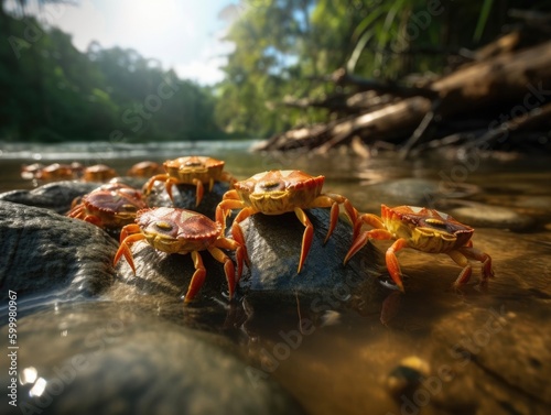 Group of Crab in natural habitat (generative AI) photo