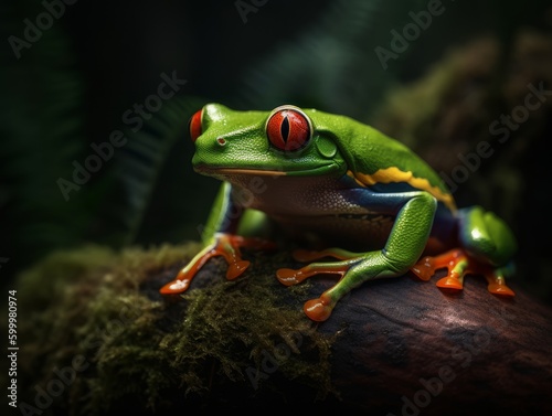 Vibrant Green Frog on Natural Habitat AI Generated Generative AI