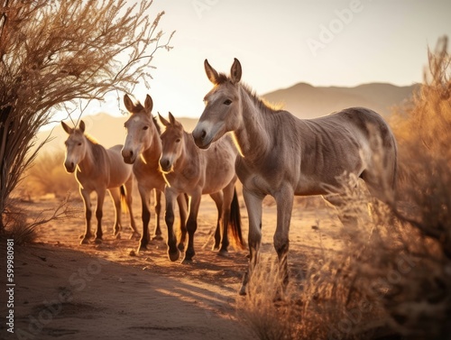 Group of Donkey in natural habitat (generative AI)