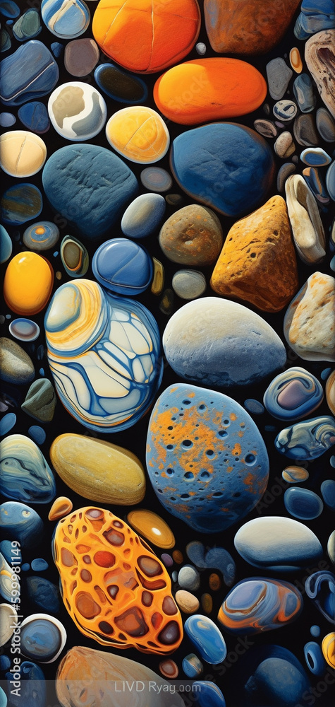 Unique and artistic pebbles on the beach